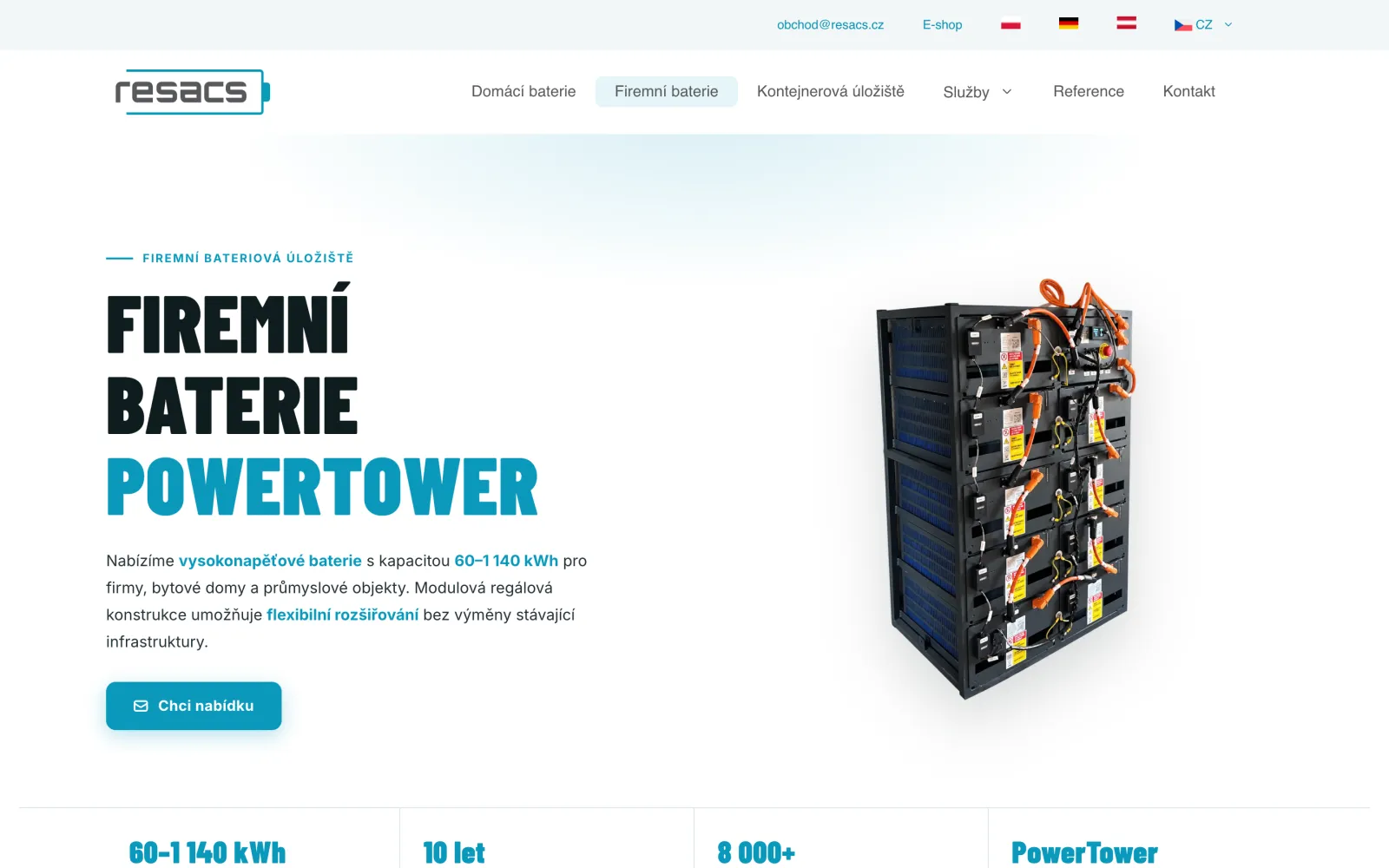 resacs.cz na počítači: stránka Firemní baterie Powertower
